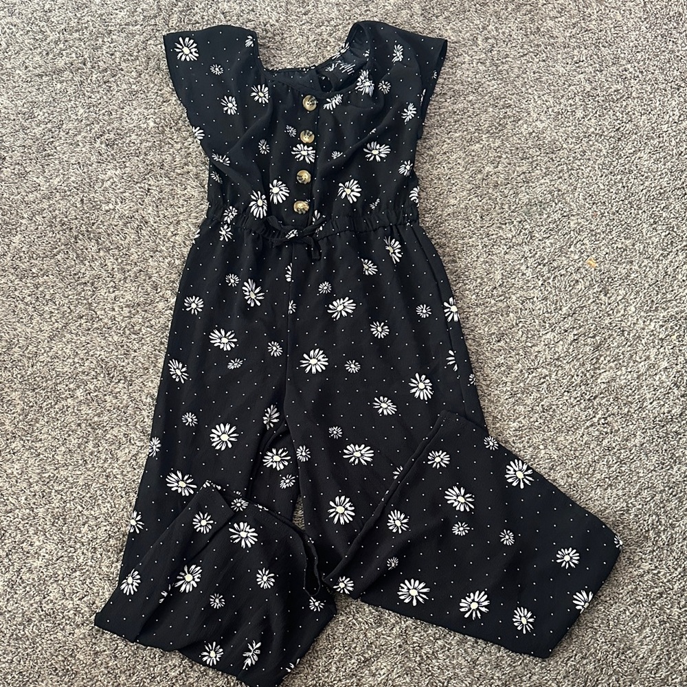Floral Black Kids Jumpsuit